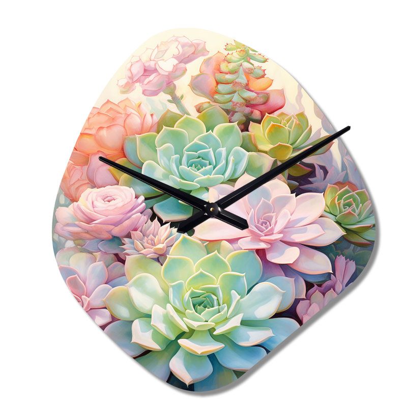 «Merwin Green Pink Succulents Succulent Serenade», horloge murale, Petit