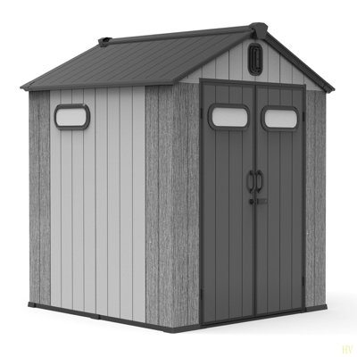 6X6 FT Outdoor Resin Storage Shed, Waterproof Plastic Garden Shed With Lockable Door, Windows & Vents, Outside Storage Tool Shed For Patio Furniture, Lawn Mower, Bike