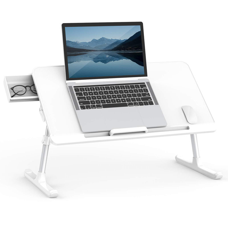 Table pour ordinateur portable avec plateau pour ordinateur portable, table pour ordinateur portable réglable en cuir pour PVC, bureau pour travailler debout avec tiroir de rangement, tablette pliable pour tablette et canapé