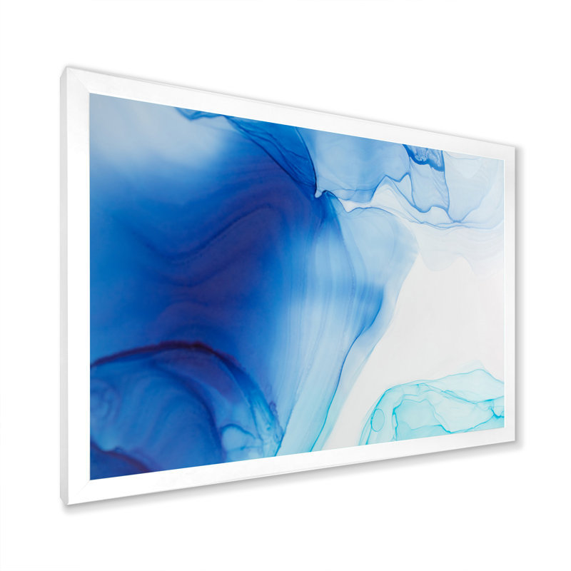 «Gray and Blue Marble Waves II», reproduction sur toile flottante, H 8 po x l 12 po x P 1 po, Cadre photo blanc