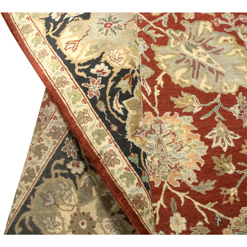 Tapis rouge et noir noué à la main de haute qualité