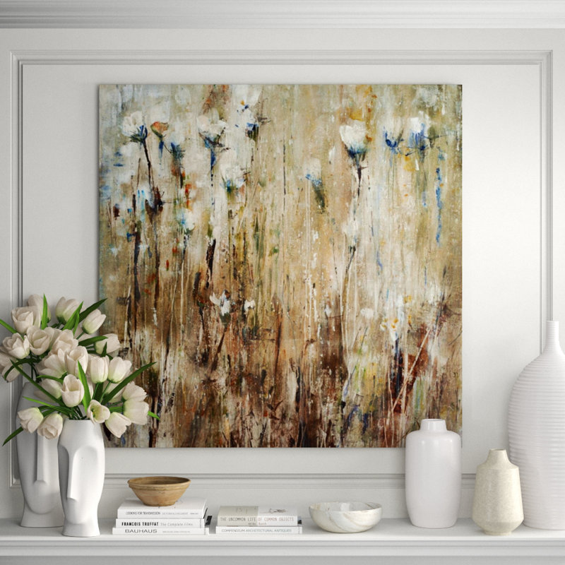 Far Afield Flowers Painting, Knife Gel, 24" H x 24" W