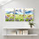 «Landscape & Nature Deer Meadow Flowers Mountains Reflection», ensemble de 3 reproductions d'art sur toile