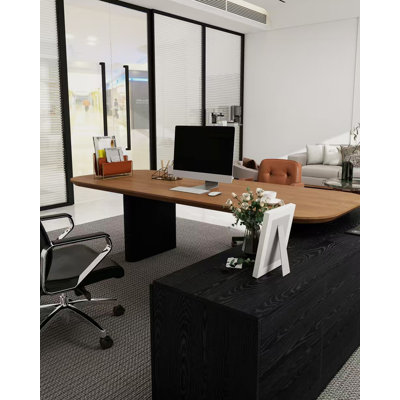 Solid Wood L - shaped Desk/Office Desk with Side Cabinet
