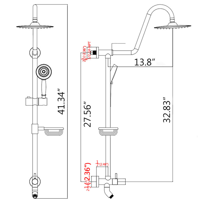 Pomme de douche à effet de pluie 10 po et pomme de douche à main avec système de faisceau de têtes de douche à nœuds coulissant noir mat