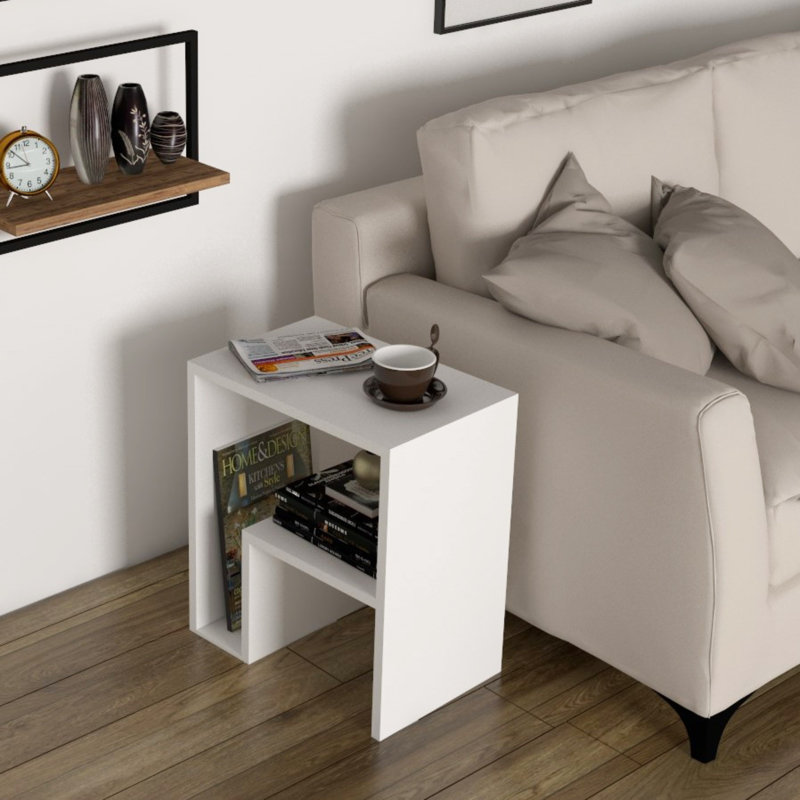 Table d'appoint moderne blanche de 17,7 po x 20,4 po x 11,8 po | 100% panneau de particules enduit de mélamine, épaisseur: 0,7 pouce | Conception murale, élégante et fonctionnelle pour le salon, la chambre à coucher ou les espaces de bureau