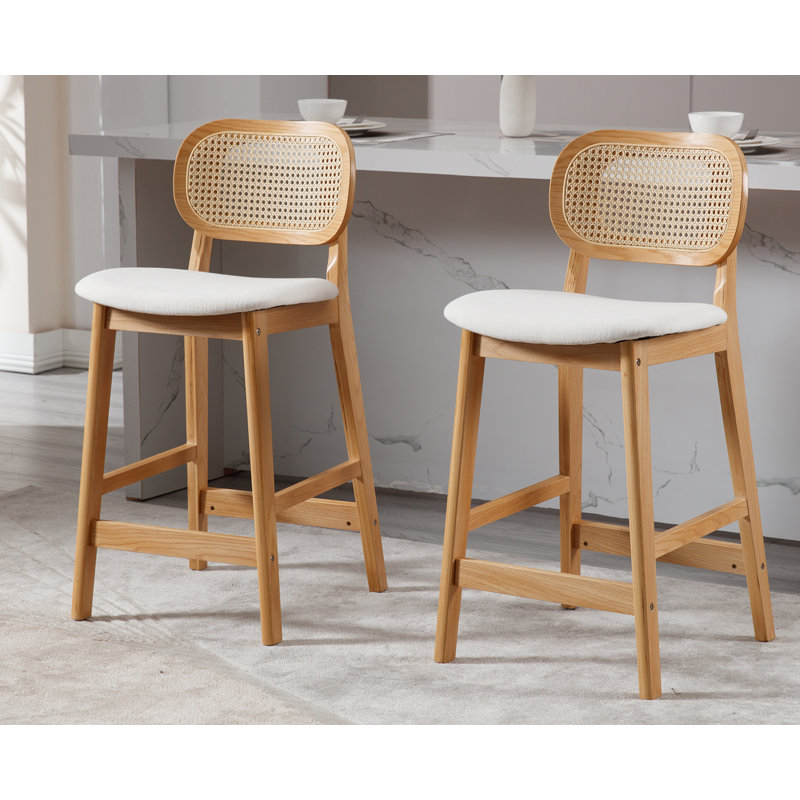 Azarah Solid Wood 25.5'' Counter Stool, Wood, Linen-Beige