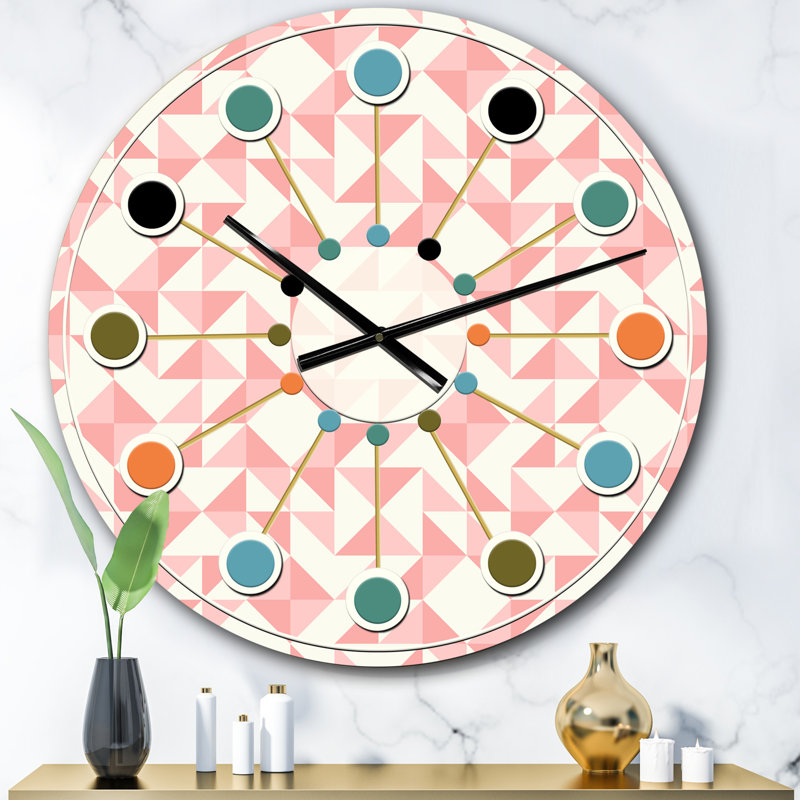 Motif géométrique abstrait, patchwork patchwork - horloge murale moderne Mid-Century, Surdimensionné