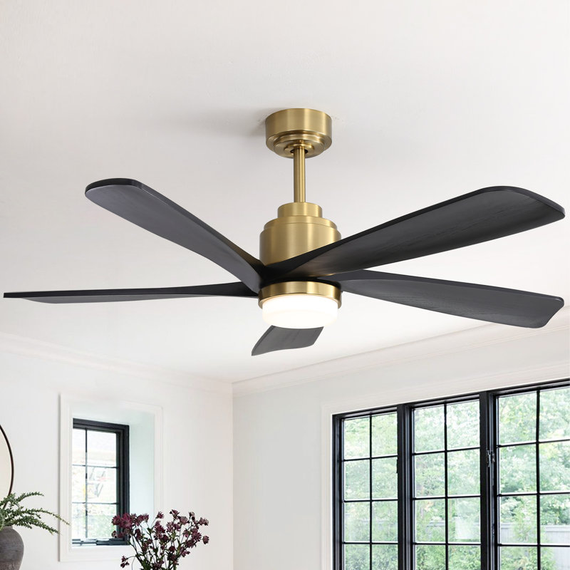 Sofucor 52" 5-Solid Blade Smart Modern Ceiling Fan with LED Light,Remote, Black with Black Blades