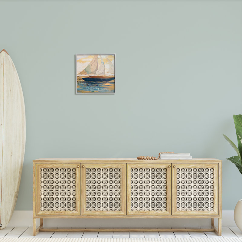«Nautical Watercraft Boat Layered Map Ephemera Collage» par Stacy Gresell - peinture sur toile à cadre flottant