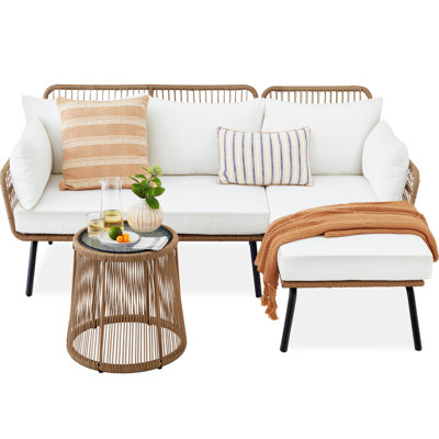 Ensemble de conversation modulaire en corde tissée avec table en L Ebern Designs