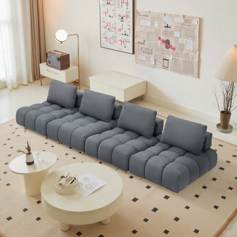 Grand canapé rembourré, Gris, 4, H 29,5 po x l 120 po x P 40,2 po