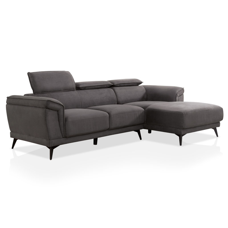Upholstered L-Shaped Sectional Right Hand Facing, Dark Gray Polyester