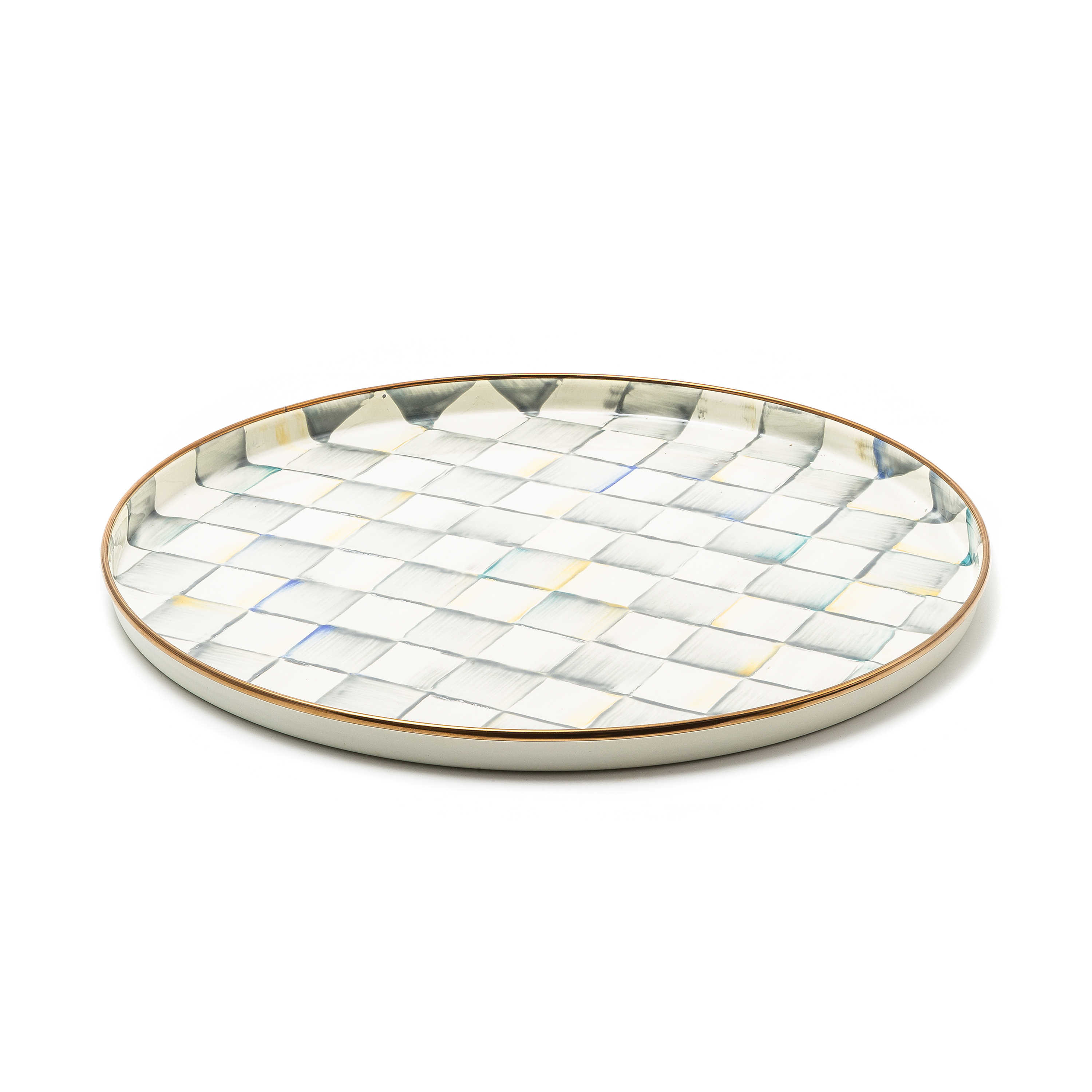 MacKenzie Childs Sterling Check® Round Tray | Wayfair