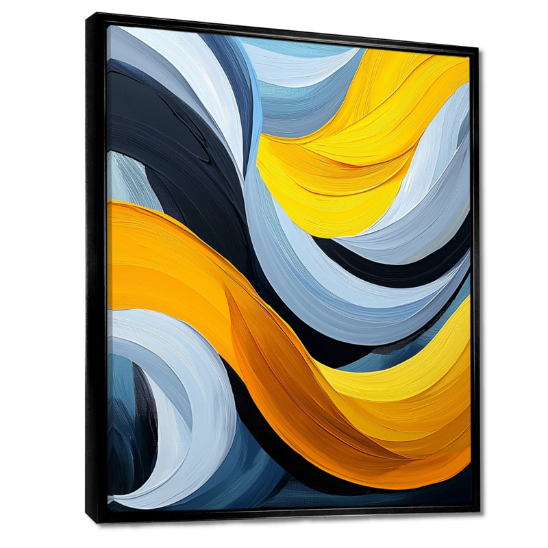 Nynke Lignes de vapeur océaniques bleues et jaunes I - Peinture murale minimaliste, H 20 po x l 12 po, Noir
