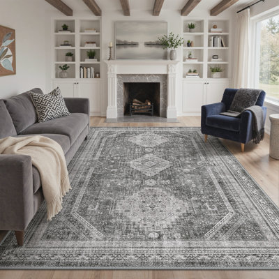 Tapis d'intérieur gris antidérapant rétro gris / noir lavable à la machine