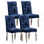 Chaises de salle à manger rectangulaires pour 2 personnes de style moderne, de couleur bleue, avec bois massif et boutons - Peau de luxe - Ressorts en chenille en forme de S pour plus de confort-1401845624