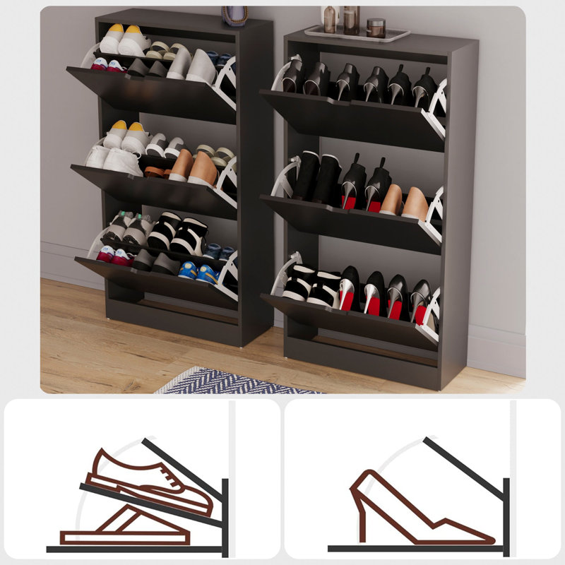 18 Pair Flip Down Shoe Storage, Black