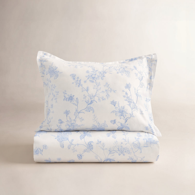 Ensemble de housse de couette en coton Barbet, Housse de couette simple + taie décorative standa, Bleu clair