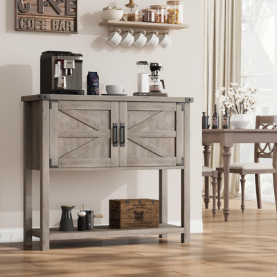 32 Inch Farmhouse Wood Coffee Bar Cabinet Sofa /Console Table w/ 2-Door, , Sideboard with 2 Storage Cabinets