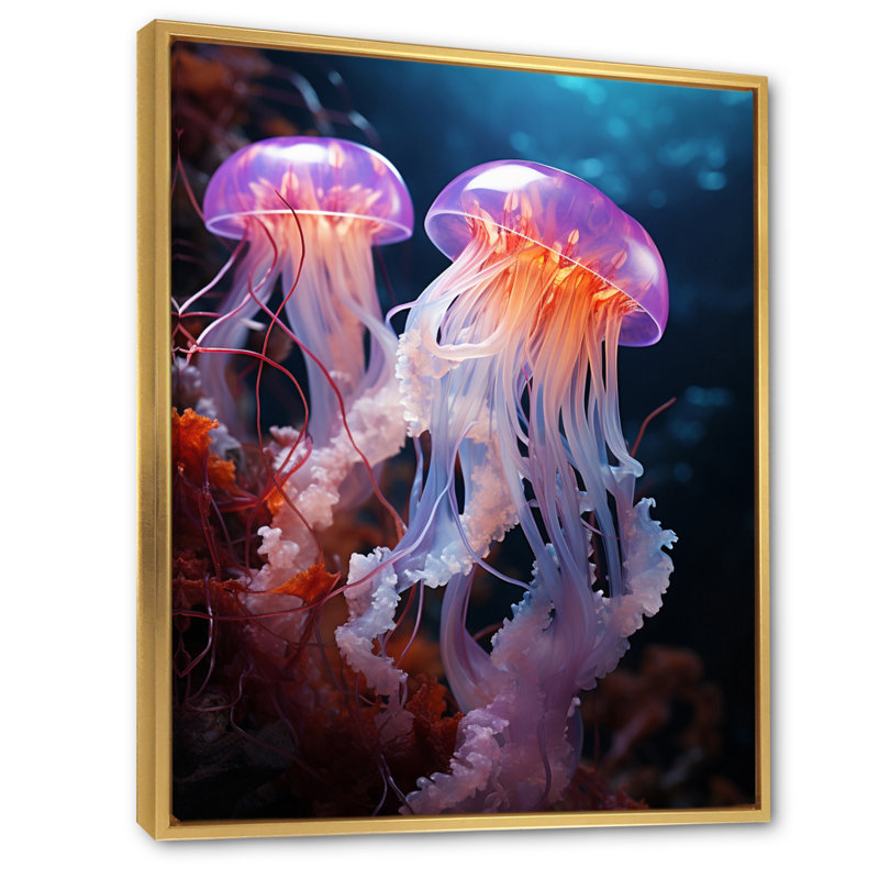 Kelvers Ethereal Beauty Jellyfish II - imprimé, H 20 po x l 12 po x P 1 po, Cadre flottant doré