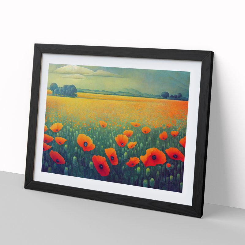 Grand Poppy Field Flowers - Single Picture Frame Print, Black Framed, 34cm H x 46cm W x 2cm D