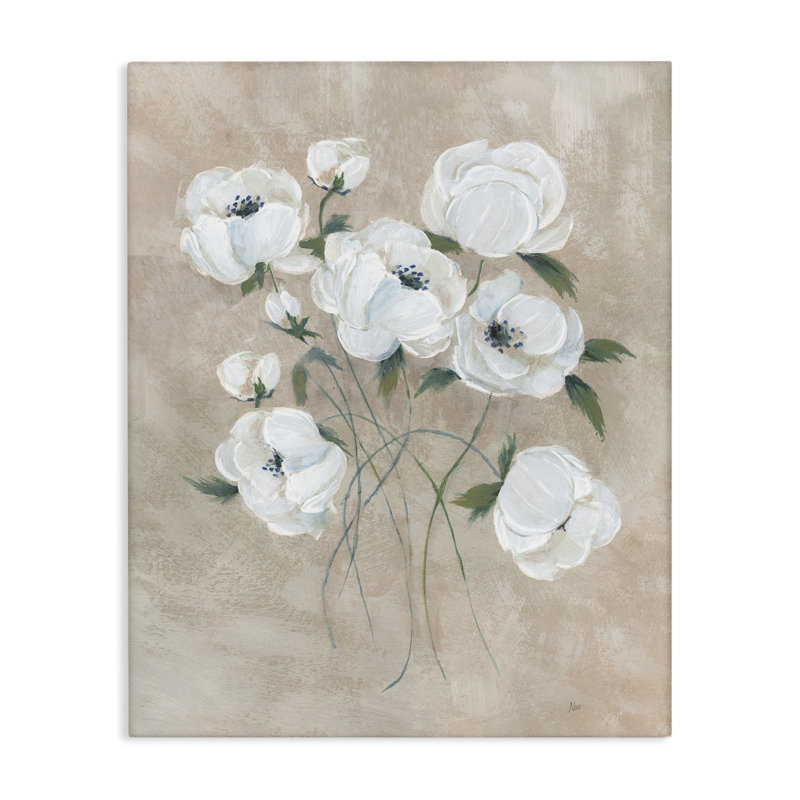  Fleurs sur toile beige neutre par Nan, H 20 po x l 16 po