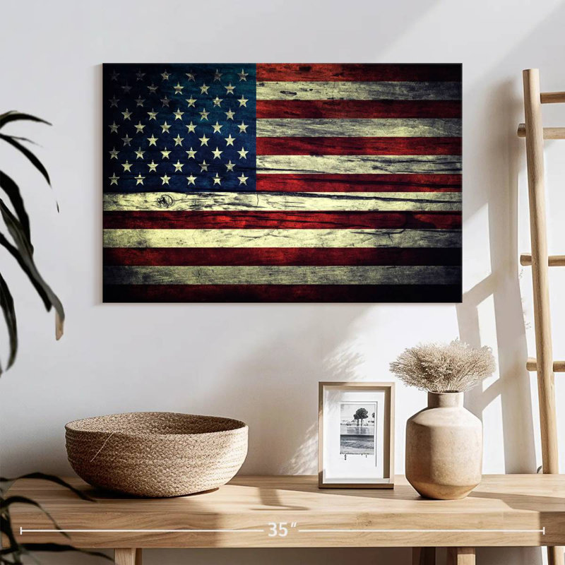 Borges Vintage Wooden US Flag, 32" H x 48" W