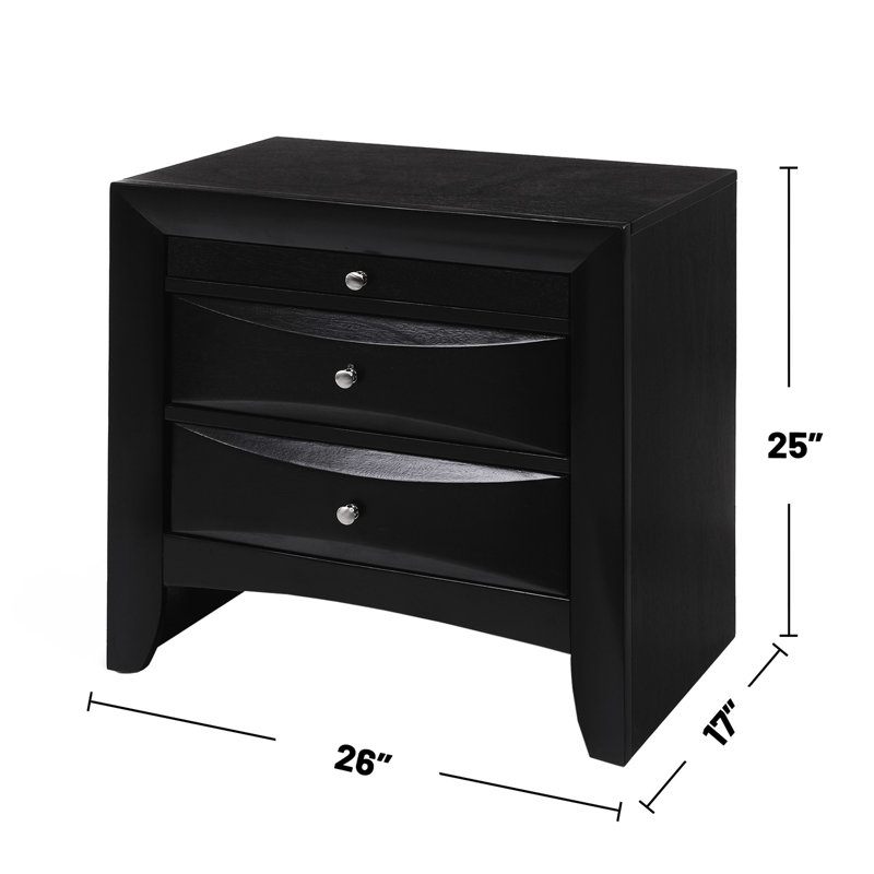Table de chevet en bois pour chambre avec aspect noir, 2 tiroirs et 1 plateau spacieux