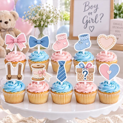 Décorations pour cupcakes en forme de nœuds papillons ou de rubans, décoration pour fête de révélation du sexe, ensemble de 10 décorations en carton