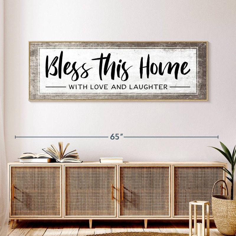 Plaque murale «Bless This Home», Cadre flottant en bois naturel, 57 po x 19 po