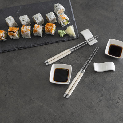 Ensemble de 4 paires de baguettes, bols en céramique et bols à sauce French Home