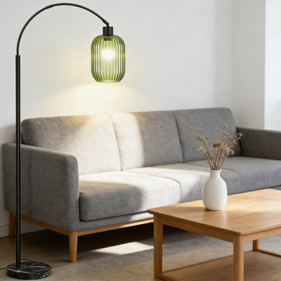 Lampe sur pied moderne en verre avec abat-jour côtelé et base en marbre, grande lampe sur pied de 68 pouces avec télécommande, interrupteur à pédale et ampoule à DEL incluse pour le salon et la chambre à coucher