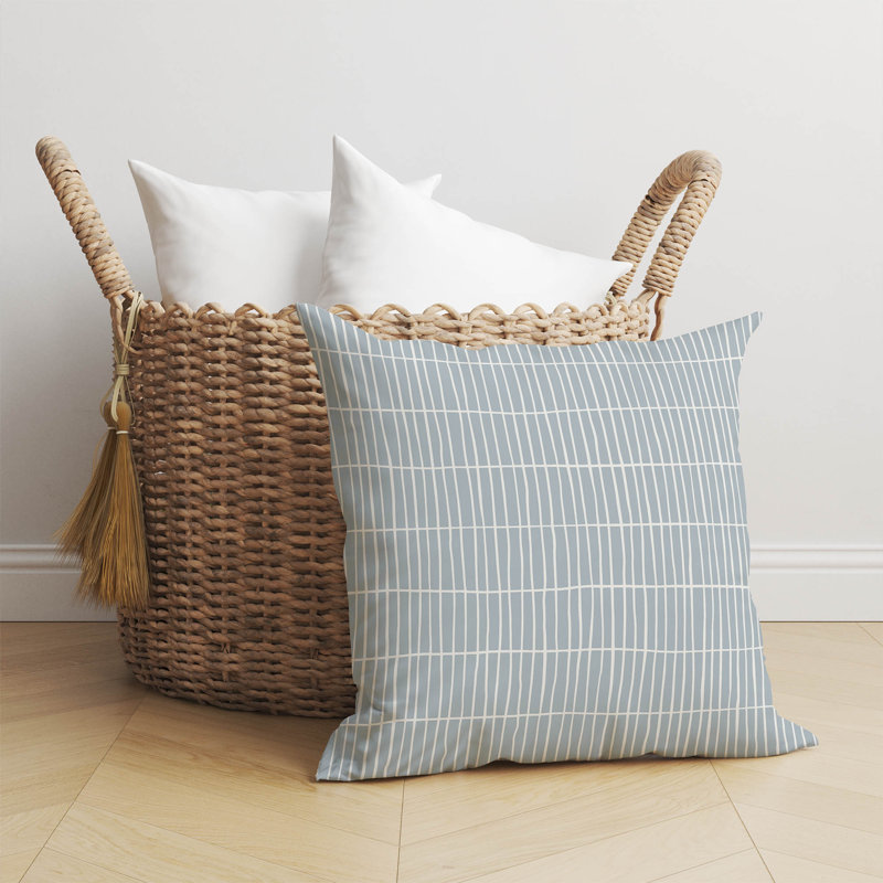 Coussin Snow Fence, Bleu ardoise / bleu géométrique, H 18 po x l 18 po