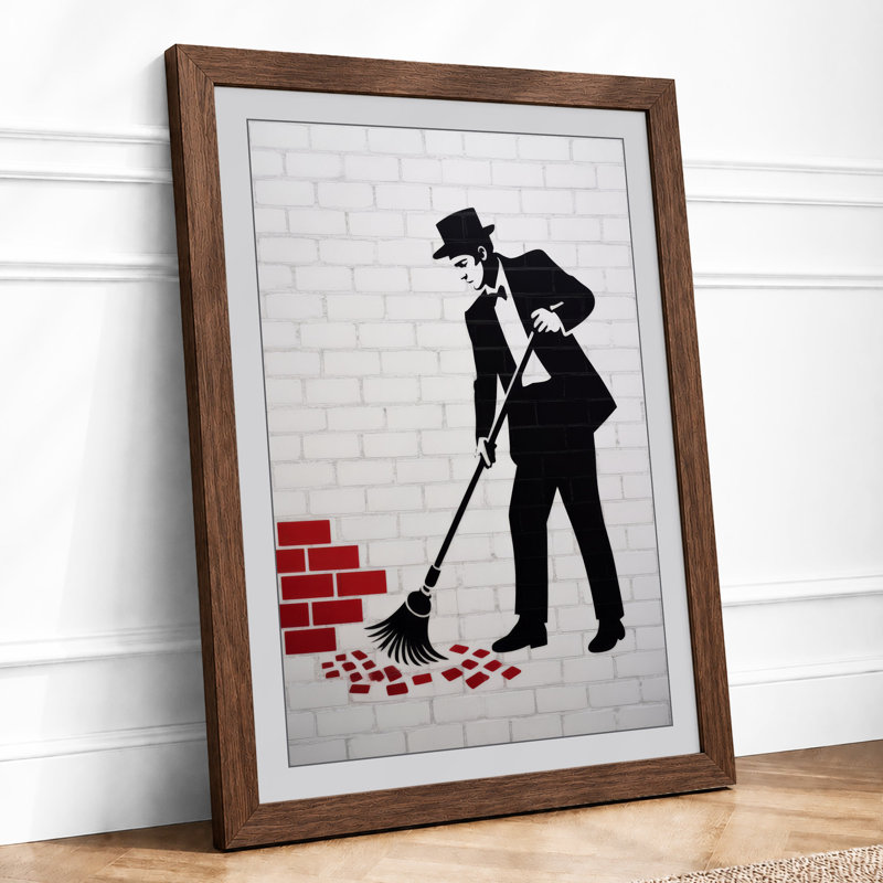 Gentleman Sweeping Urban Art - Framed Print, Walnut, A1 - 84.1 x 59.4 cm