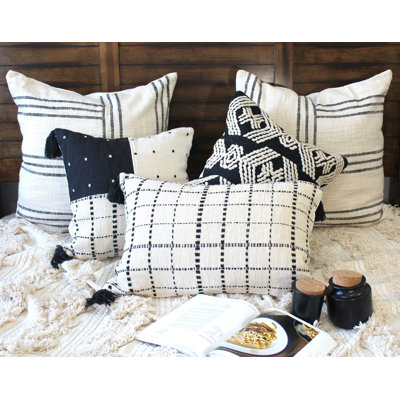 Pillow Cover Set Of 5 In Ivory And Black With Textures