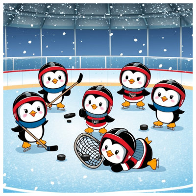 Édredon pingouins jouant au hockey
