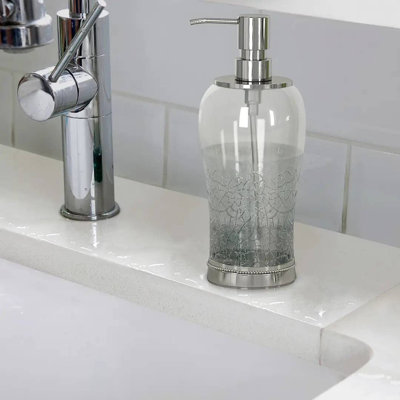 Oneita Glass Liquid Soap Dispenser Pump Bottle | Bathroom Vanity & Kitchen Sink,Holds Soap,Lotion & Sanitizer | Crackle Glass