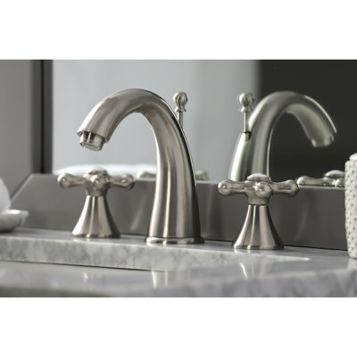 Kingston Brass Naples Two-Handle 3-Hole Deck Mount Widespread Bathroom Faucet with Brass Pop-Up Drain