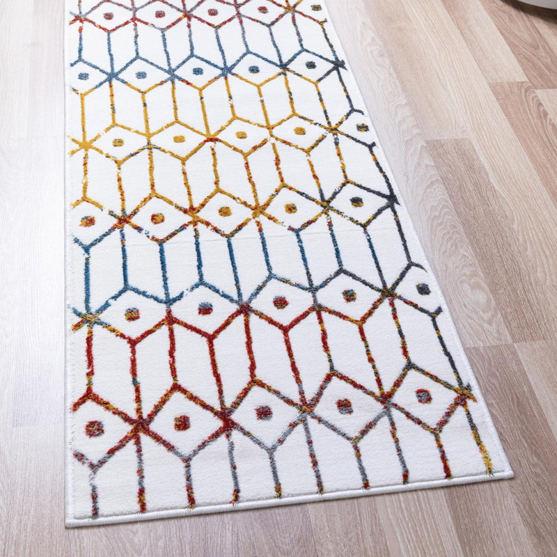 Tapis ivoire / bleu Okemah, Tapis de couloir 2 pi 11 po x 19 pi 8 po