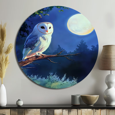 Choya - hibou, art mural rond en métal, impression sur métal jaune moderne