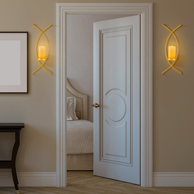 Candle Sconces Set Of Two Metal Wall Candle Holder Wall Mounted Sconces Decorative Iron Holder For Living Room Bedroom Dining Room Decorations(Gold)