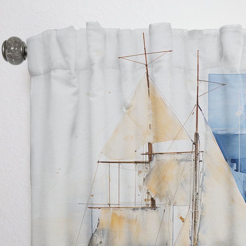 Lachlan Blue And White Nautical Geometry Boat - Nautical Curtain - Velvet Room Darkening - 1 panel, 52" W x 108" L