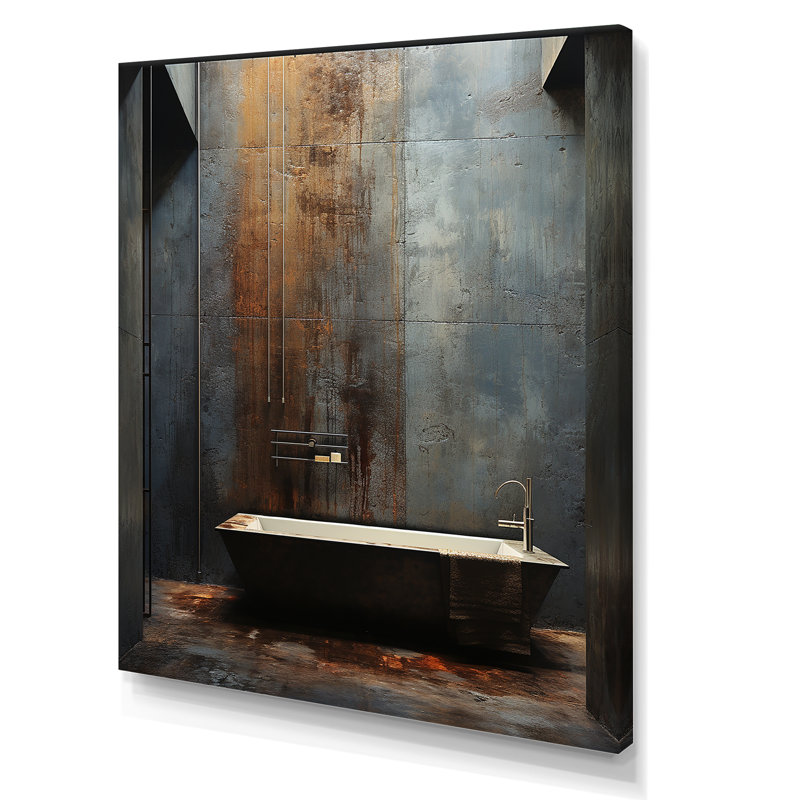 «Black Industrial Minimalist Bath I» - art mural de salle de bain, H 44 po x l 34 po x P 1,5 po