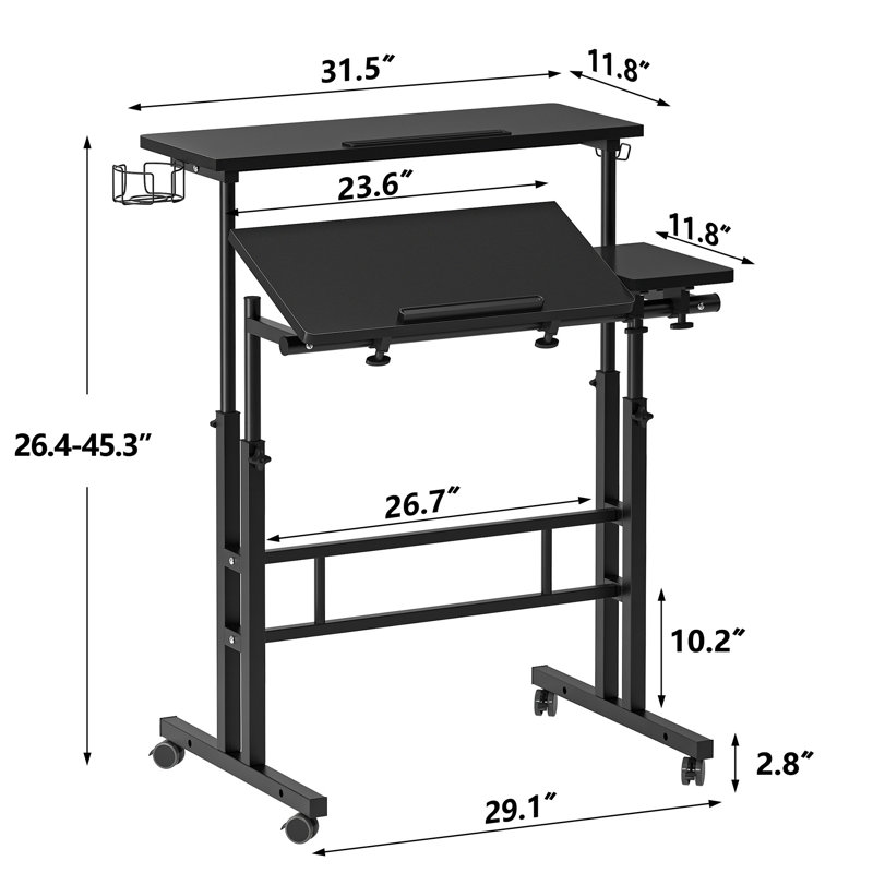 Lewyn Adjustable Metal Base Standing Desk, Black/Black