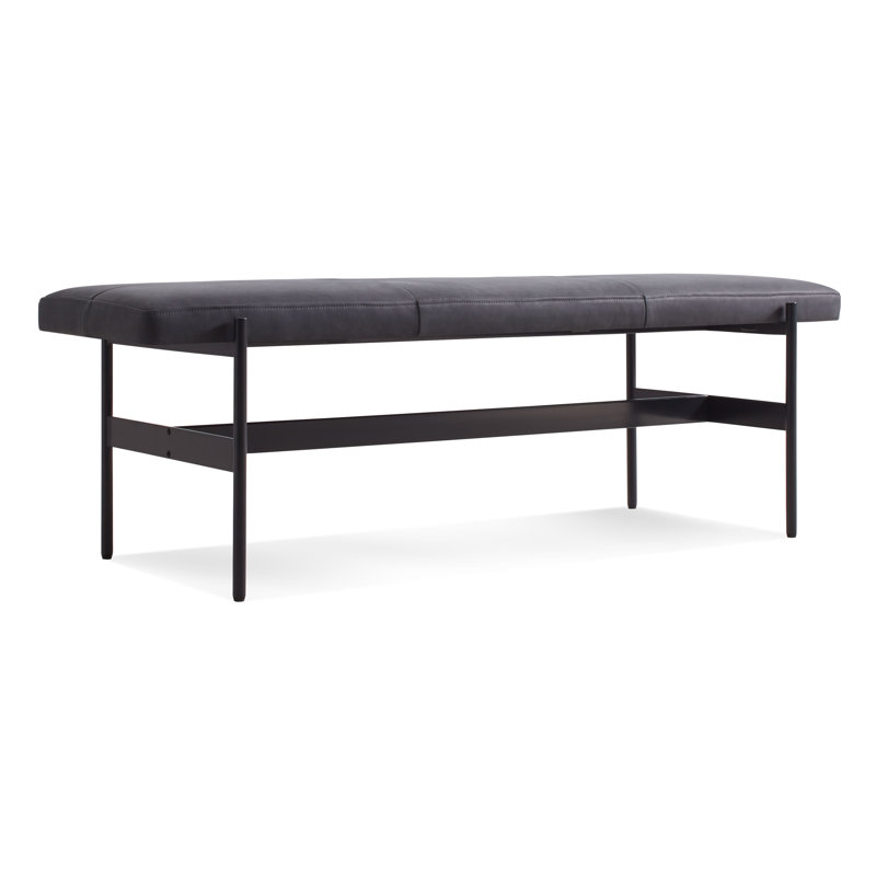 Daybench Leather Dining Bench, Ink Genuine Leather, Oblivion, 17" H x 55" W x 14" D