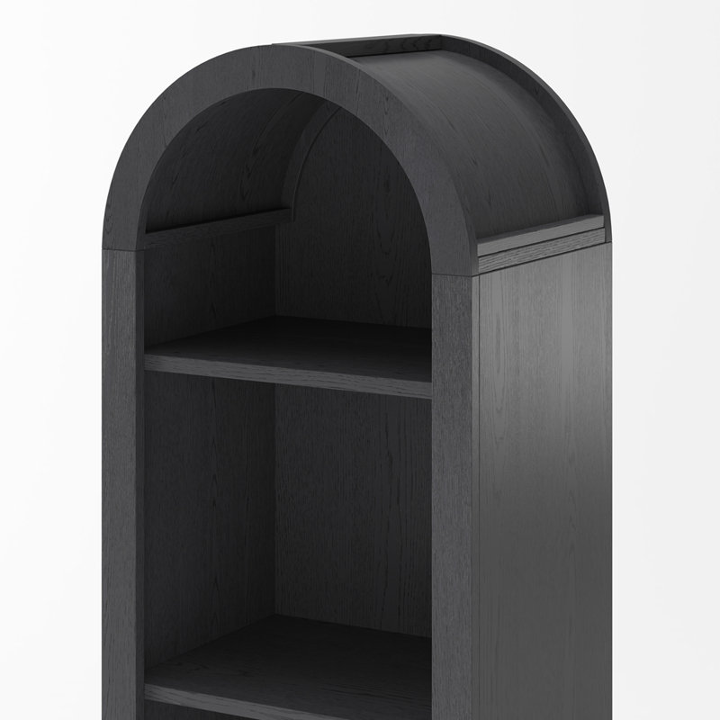 Étagère ouverte à 4 niveaux en forme d'arche, étagère de rangement autoportante en MDF imitation bois avec trousse anti-basculement pour chambre, bureau ou salle de bain