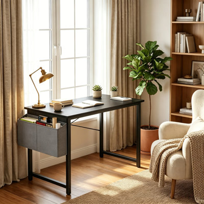 31" Computer Desk with Small Side Storage Desk, Sturdy Black Metal Frame, Mini Writing Workstation for Small Space Apartment, Bedroom, Home Office