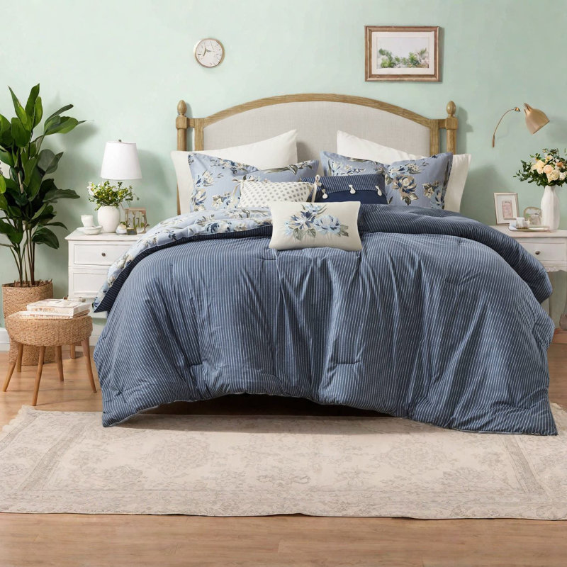 Ensemble de literie pour grand lit élégant 7 pièces, mélange de coton, motif floral rétro pour un confort toutes saisons