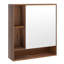 Armoire de salle de bain avec miroir, porte simple, 3 tablettes ouvertes et tablette réglable en noyer-129204855